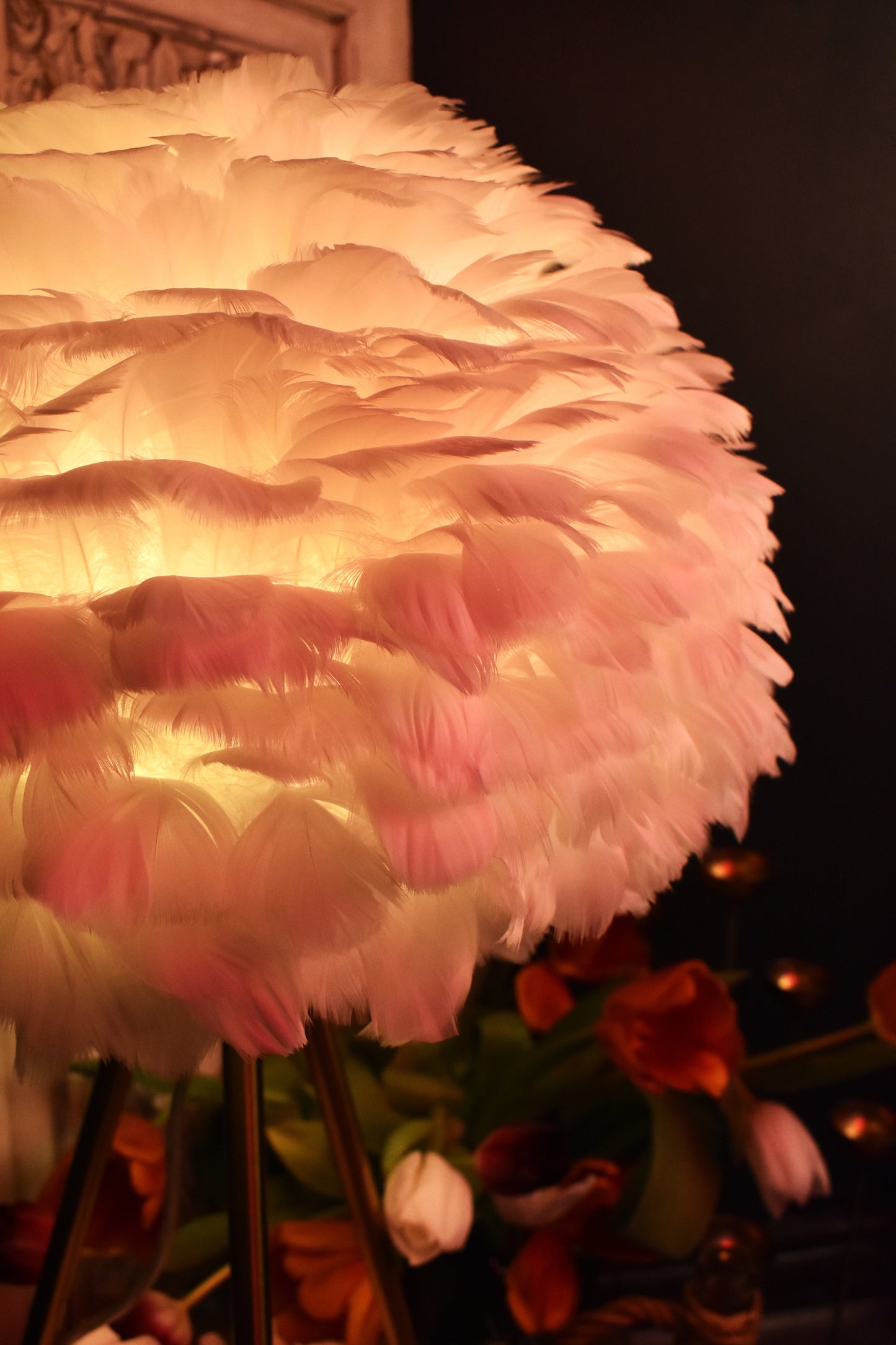 White Feather Tripod Table Lamp