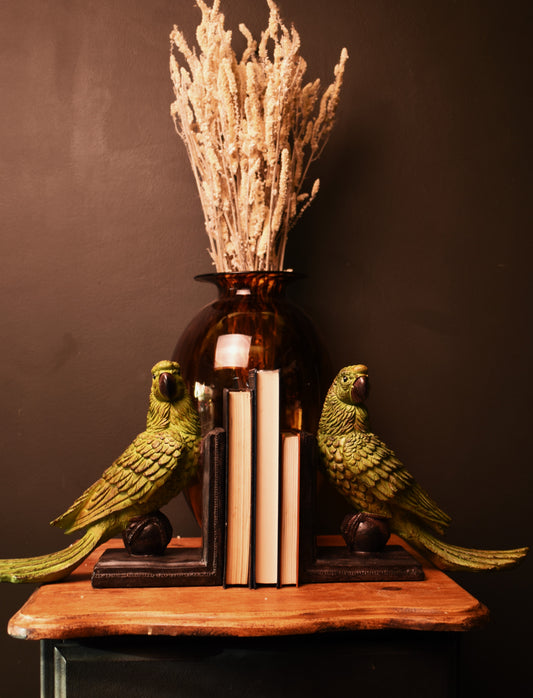 Green Parrot Book Ends