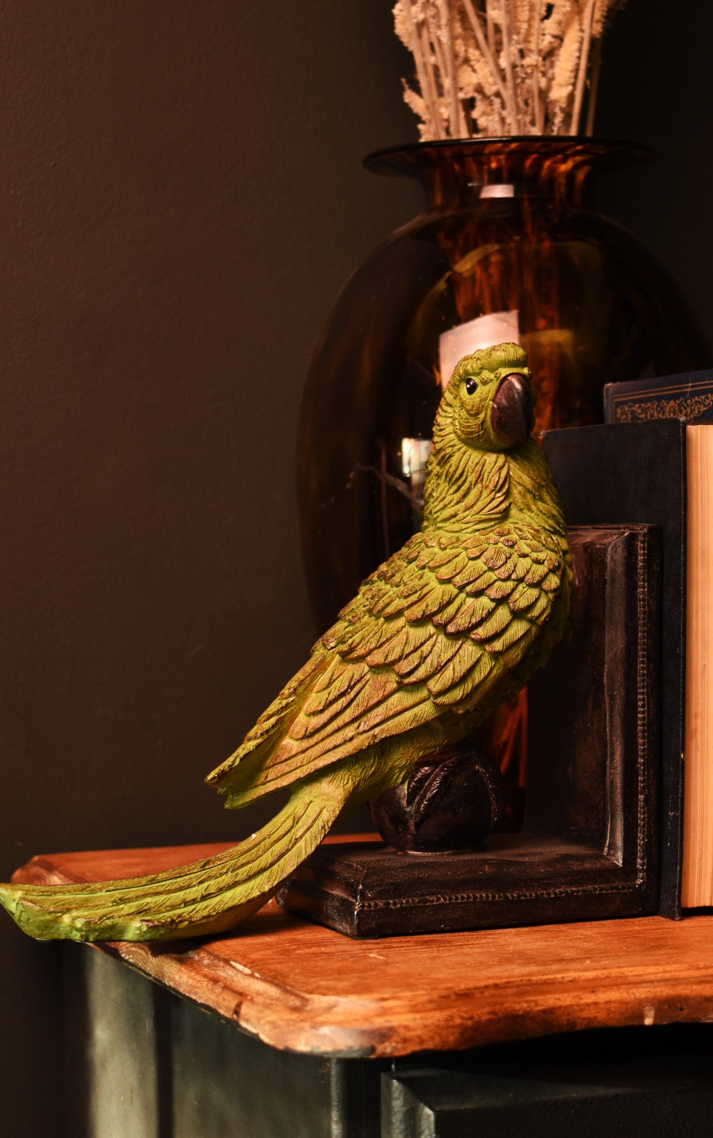 Green Parrot Book Ends