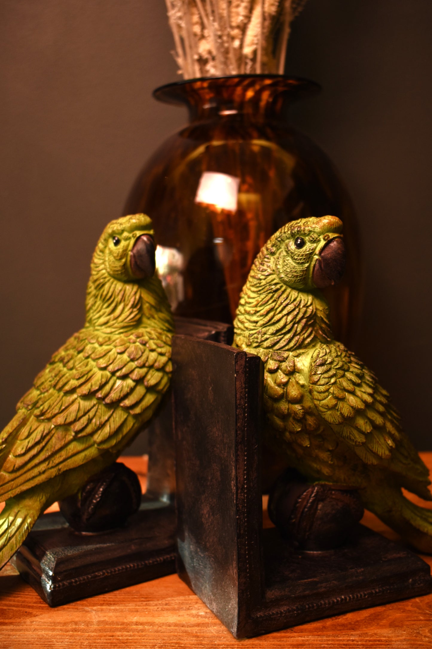 Green Parrot Book Ends