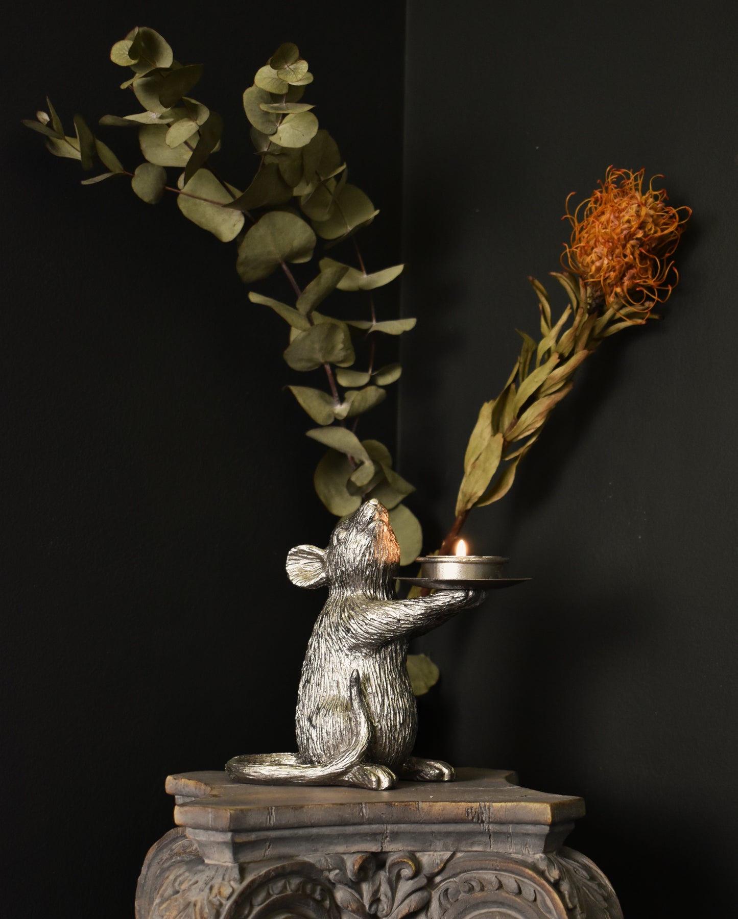 Silver Mouse Candle Holder