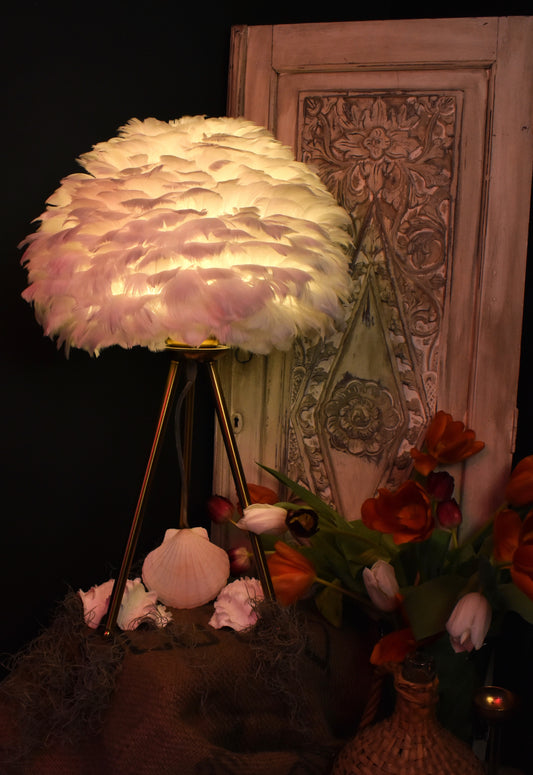 White Feather Tripod Table Lamp