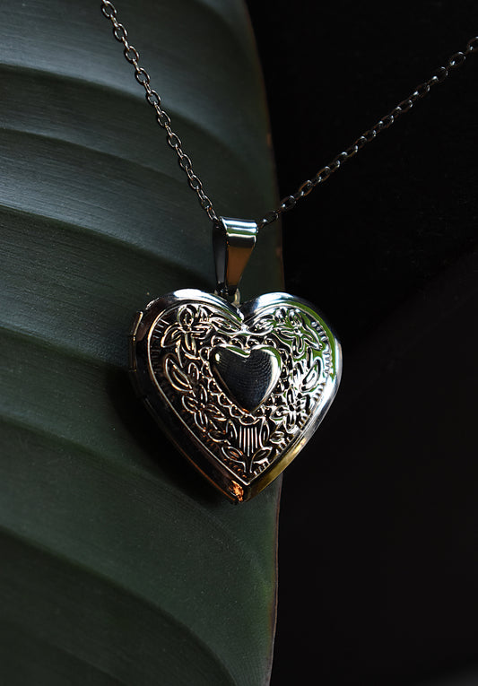 Moonlit Heart Locket ~ Silver