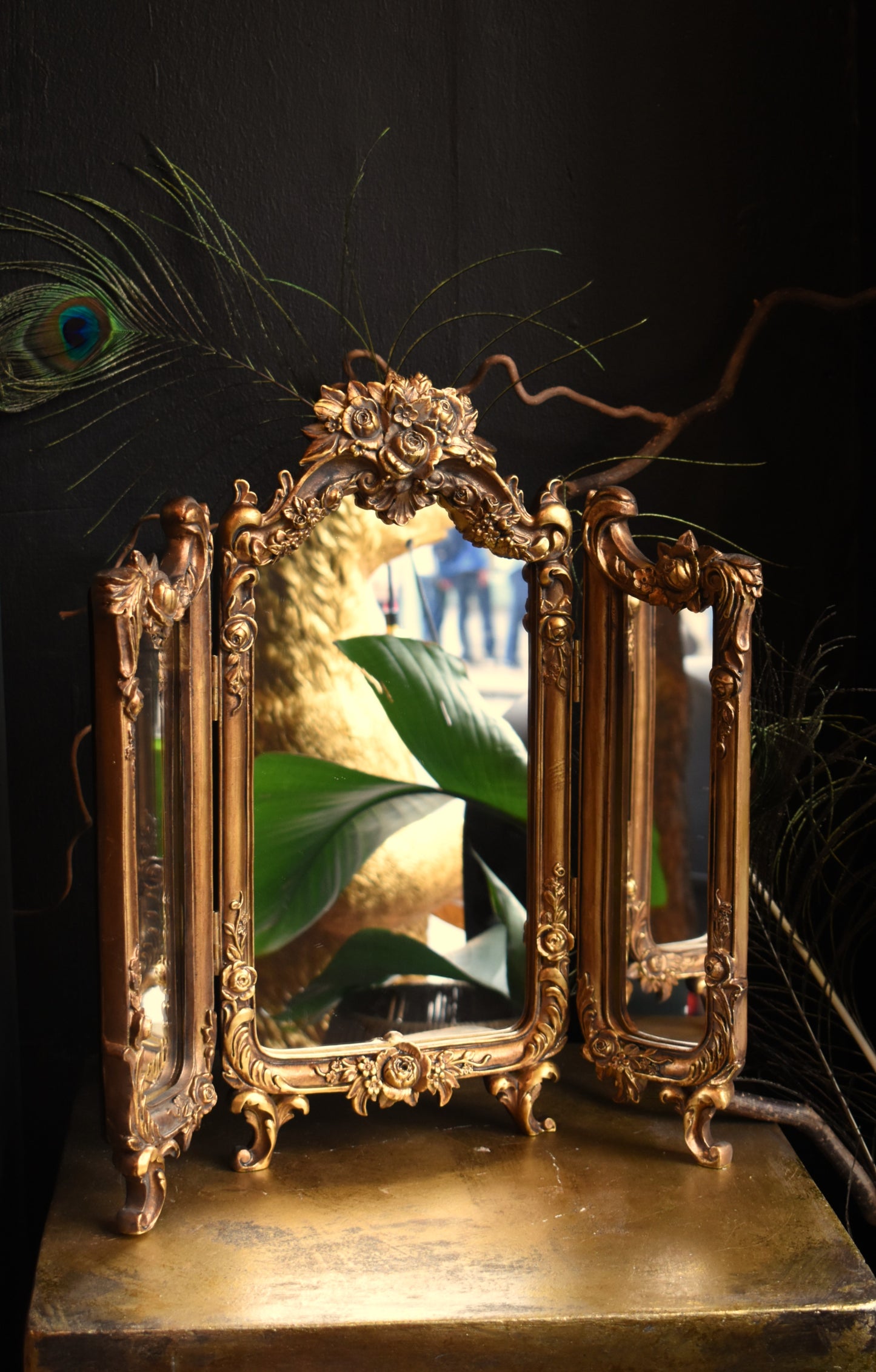 Gold Ornate Floral Dressing Table Mirror