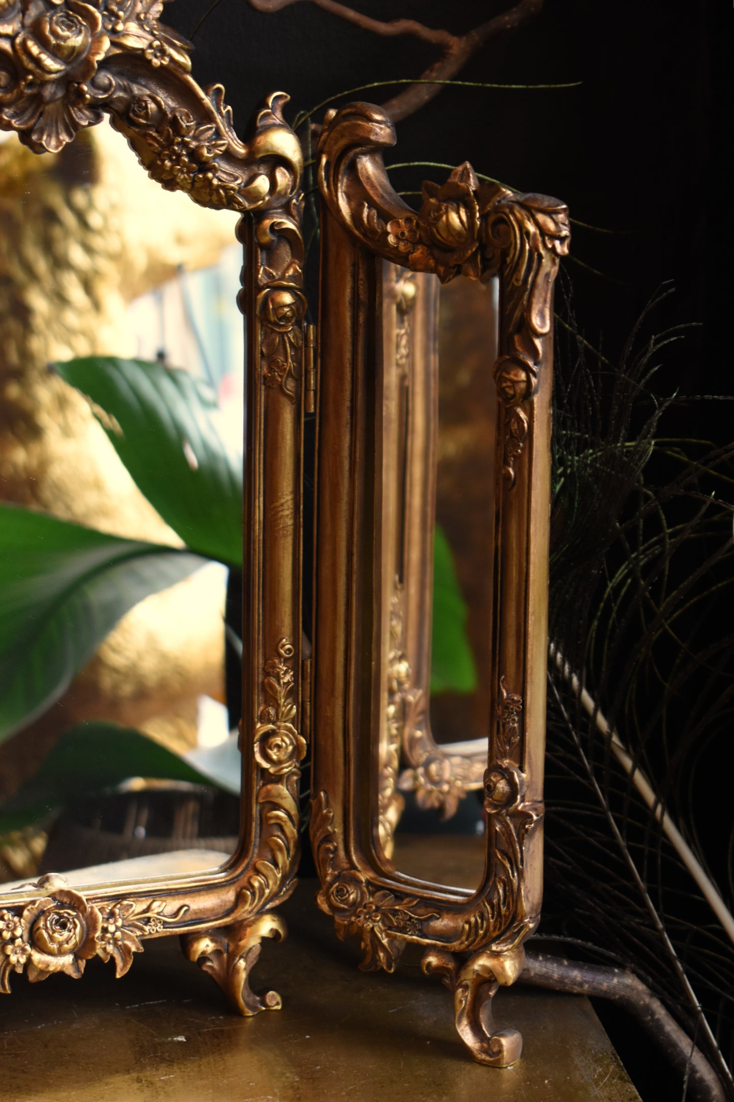 Gold Ornate Floral Dressing Table Mirror