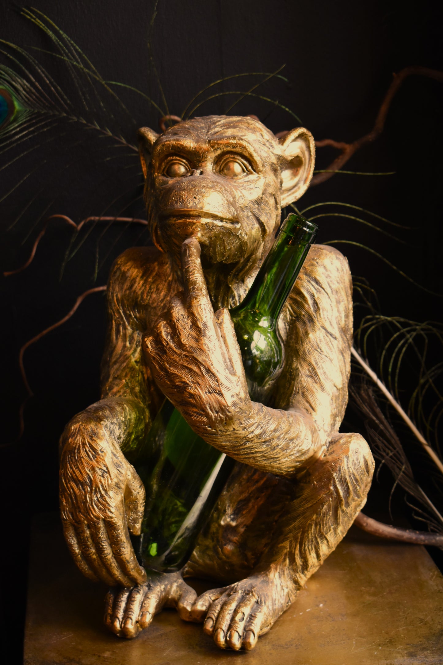 Sitting Monkey Wine Bottle Holder ~ Gold