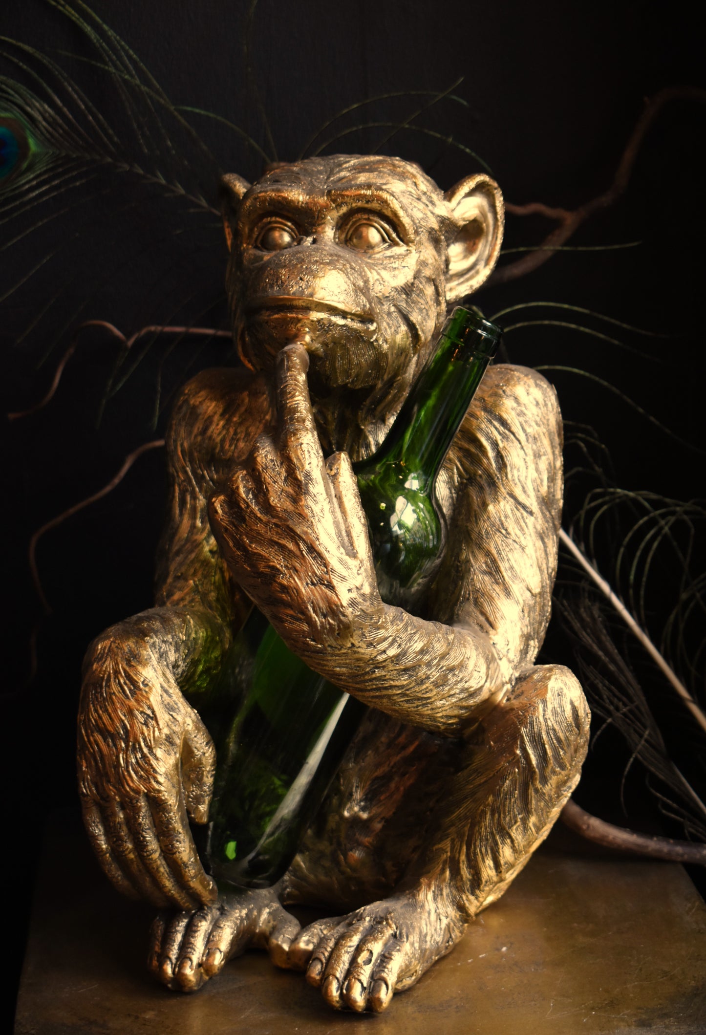 Sitting Monkey Wine Bottle Holder ~ Gold