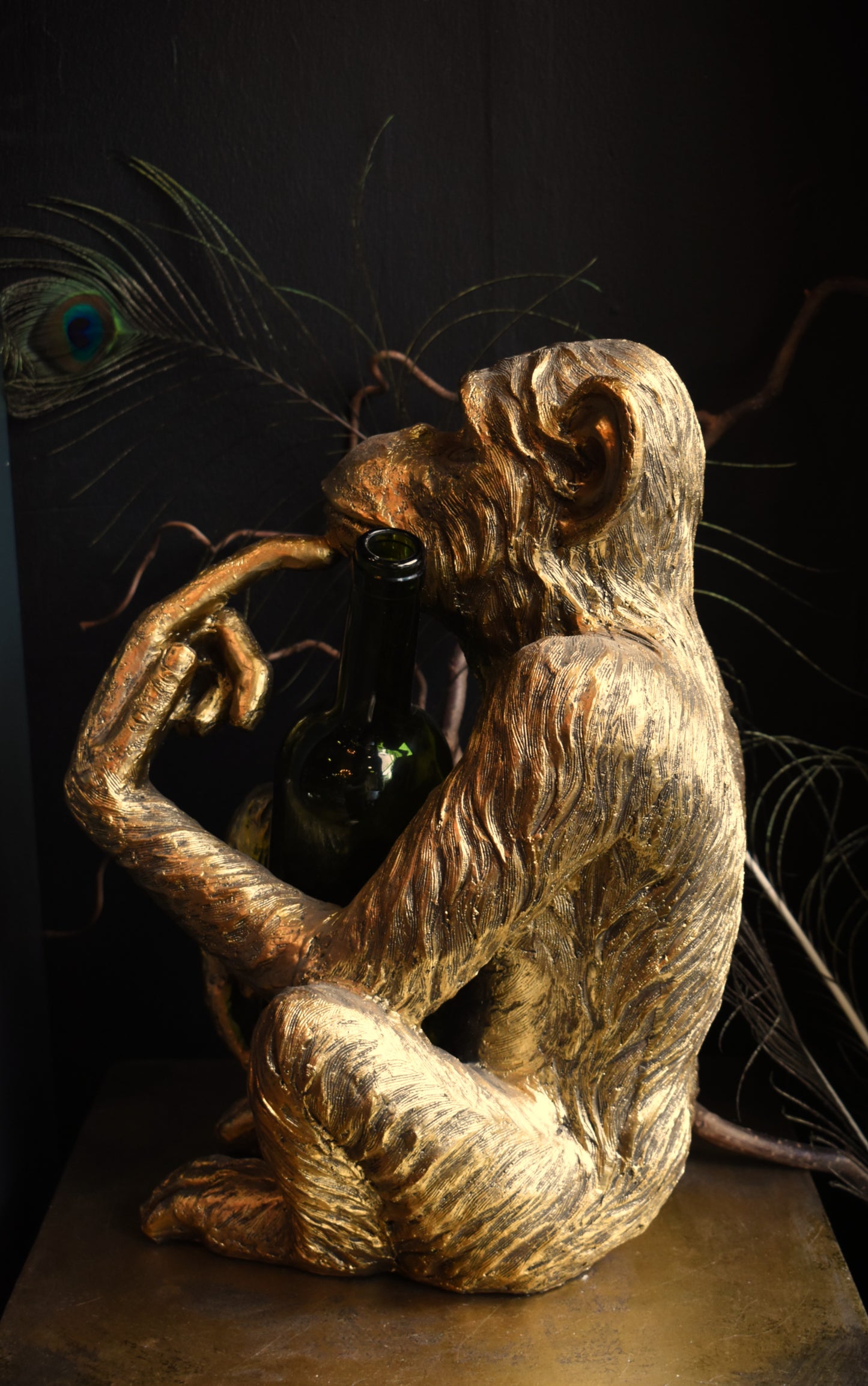 Sitting Monkey Wine Bottle Holder ~ Gold