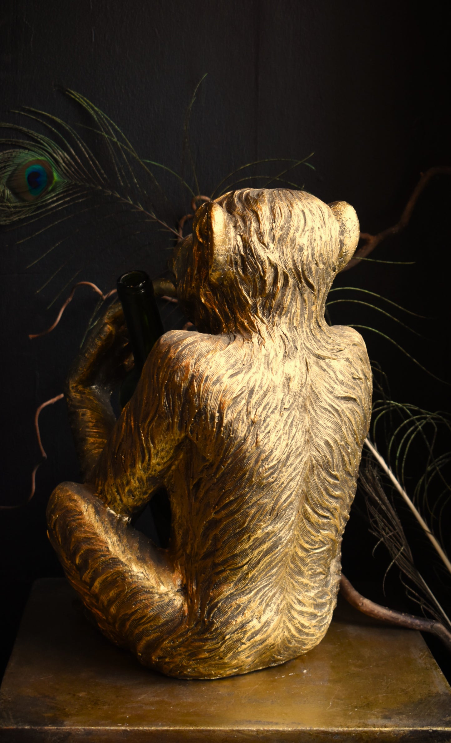 Sitting Monkey Wine Bottle Holder ~ Gold