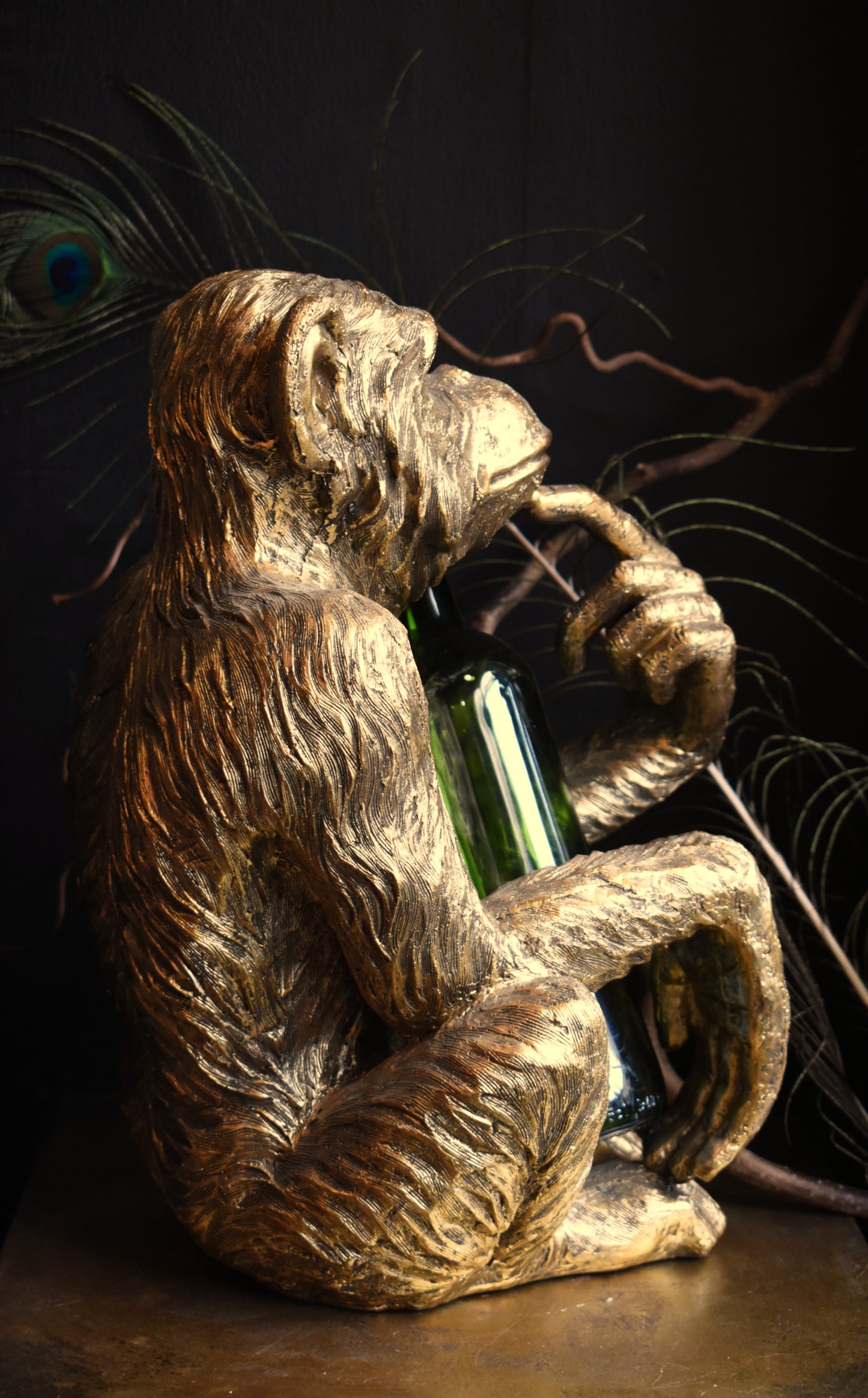 Sitting Monkey Wine Bottle Holder ~ Gold
