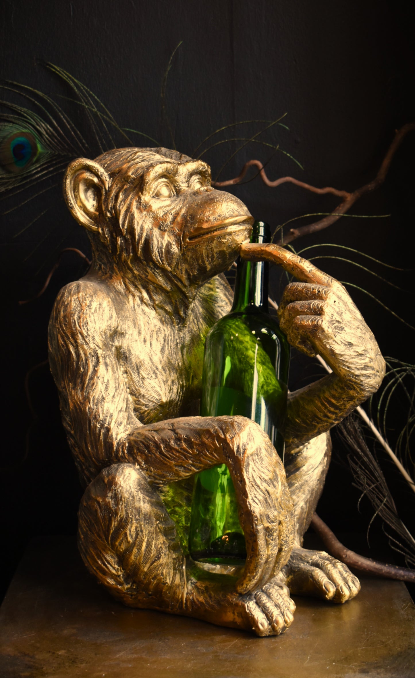 Sitting Monkey Wine Bottle Holder ~ Gold