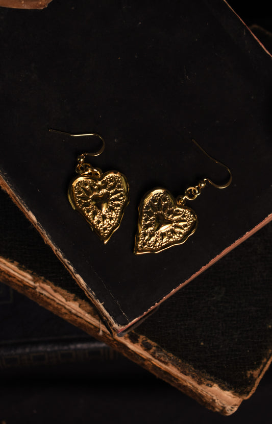 Forged Heart Earrings - Gold