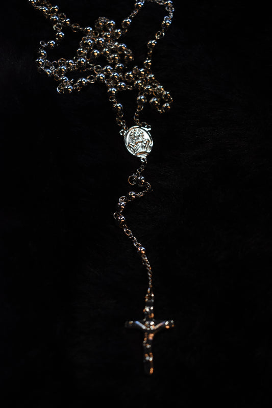 Silver Rosary Bead Necklace