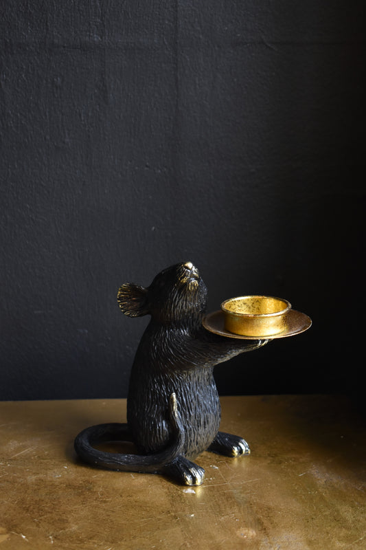 Mouse Candle Holder ~ Black & Gold