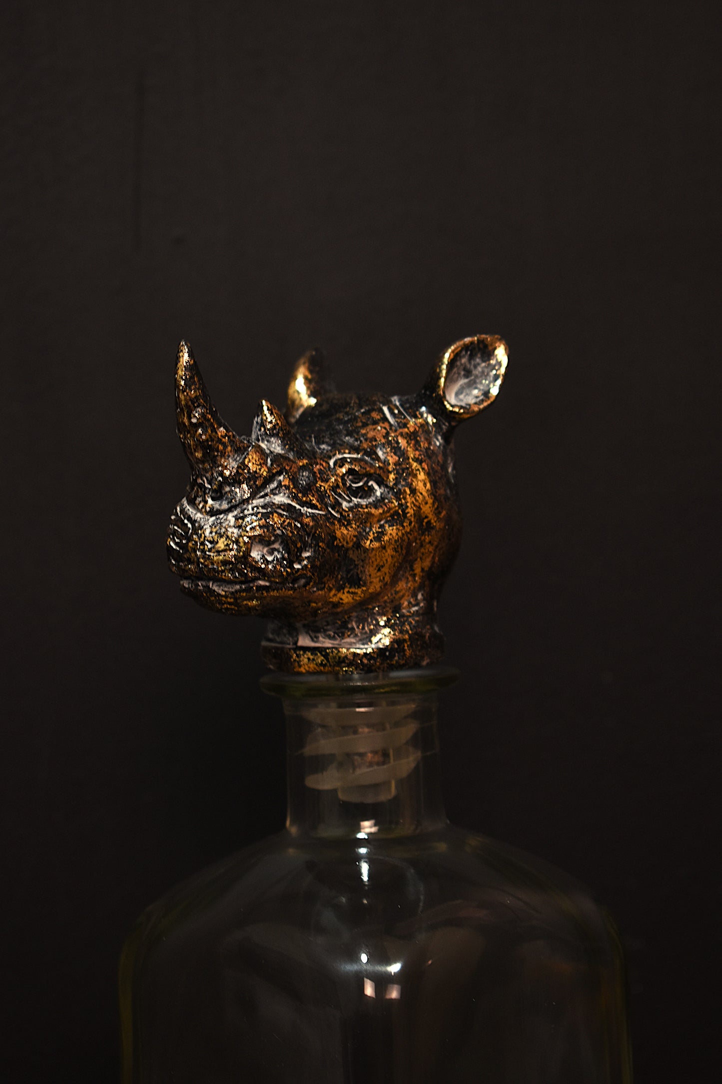 Rhino Head Glass Bottle