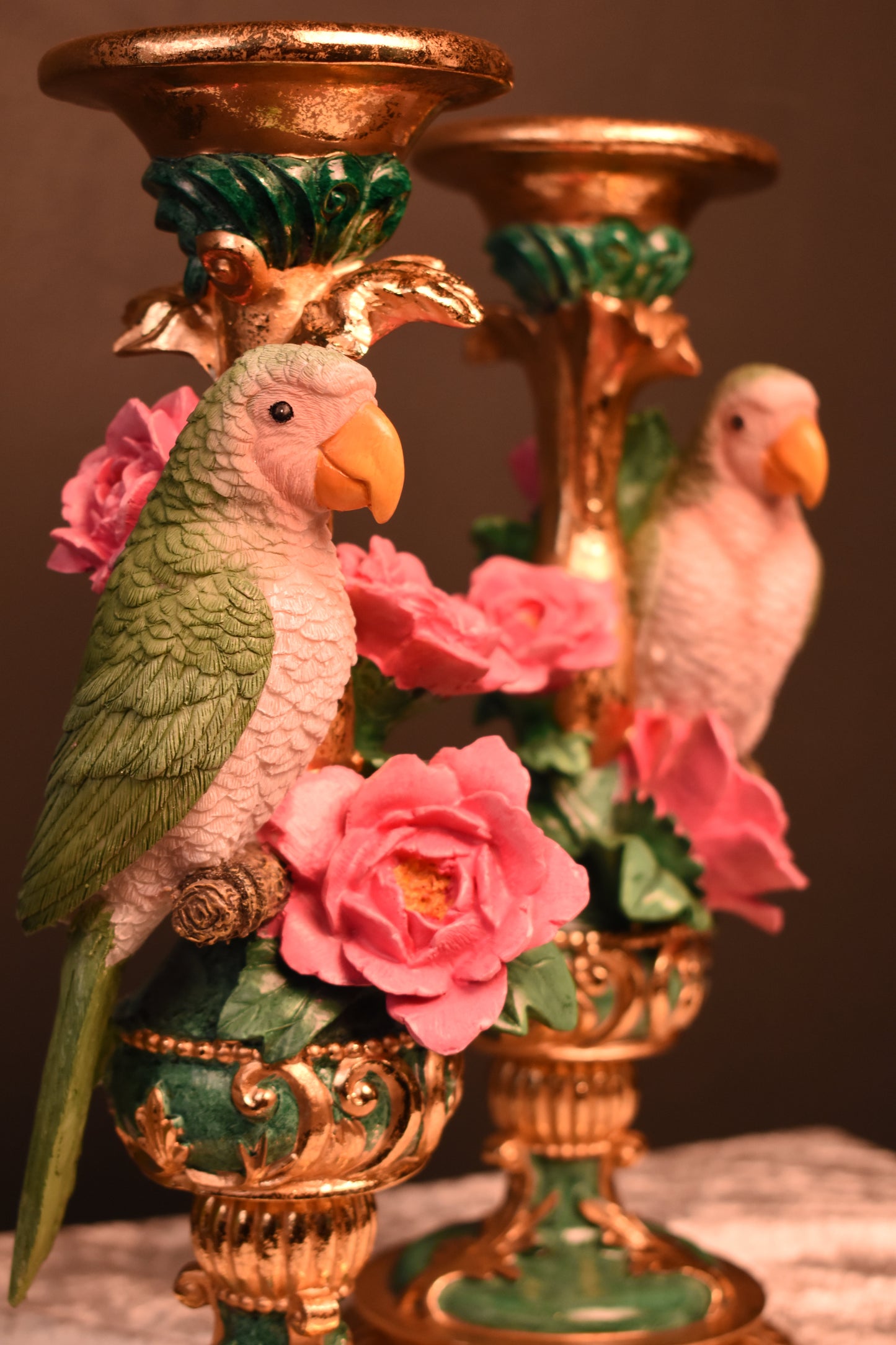 Pair of Ornate Parrot Candle Holders